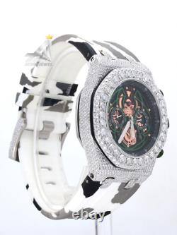 15.14 Ct Round Moissanite Custom Made Military Style Rubber Straps Watch For Men