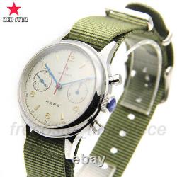 1963 Red Star Pilot SEAGULL ST1901 Chronograph Handwind Watch 38mm Non-Swan Neck