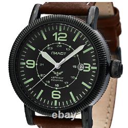 Aviator Watch Automatic B-Watch Pilot Military Analog 1 11/16in Modern Ip-Black
