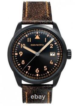 BRAND NEW Szanto Military Pilot Black Dial Leather Band Men's Watch SZ2602