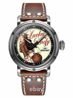 Dogfight Pin-Up Collection LUCKY LADY Brown Leather Mens Pilot Watch DF0041