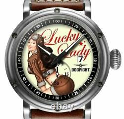 Dogfight Pin-Up Collection LUCKY LADY Brown Leather Mens Pilot Watch DF0041