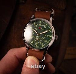 Green Aviator, Soviet military, air force USSR, vintage watch, pilot watch