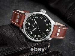 Laco Augsburg 42 Stainless Steel 42.0mm Mens Pilot Watch Brown Strap Exhibition