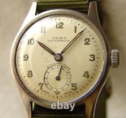 MEN'S WWII era VINTAGE MILITARY pilot OLMA Numa Jeannin steel watch c1940