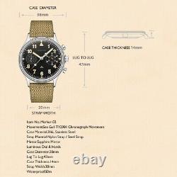 MERKUR men's chronograph pilot manually wound mechanical watch TY2901