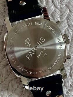 Parnis 44mm Pilot Luminous Mens Leather Watchband Military Sport Chronograph