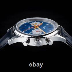 Pilot Military Blue Panda Mechanical 40mm Watch Sapphire Cowhide Goosenek