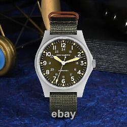 SAN MARTIN SN0137-G Automatic Bead Blasted Case 38mm 10ATM Military Pilot Watch