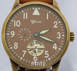 SOLID BRASS, Automatic SeaGull field watch, pilot flieger, flywheel, Chestnut