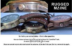 SOLID BRASS, Automatic SeaGull field watch, pilot flieger, flywheel, Chestnut