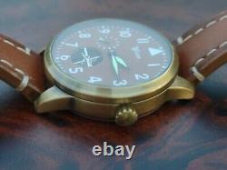 SOLID BRASS, Automatic SeaGull field watch, pilot flieger, flywheel, Chestnut