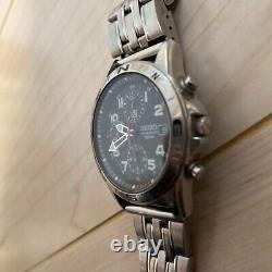 Seiko mens pilots quartz chronograph 7t92-0dx0 blac dial military watch new batt