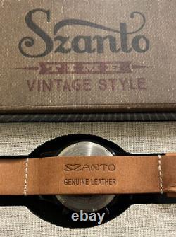 Szanto Military Pilot 1212 Vintage Inspired Chronograph -Black PVD / Tan Leather