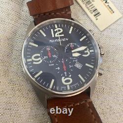 Torgoen Men's T16 Chronograph Blue Dial Swiss Pilot Watch withBrown Leather Band N