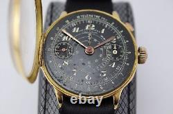 Vintage Bovet Lowenthal Chronograph Solid 18K Yellow Gold 17 Jewels Pilot Watch