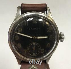 Vintage Eterna Majetek Military Pilot's Wrist Watch Gilt Dial 37mm Staybrite