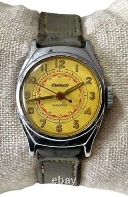 Vintage INGERSOLL Pilot Watch Military US TIME Shockproof Silver Tone Army Green