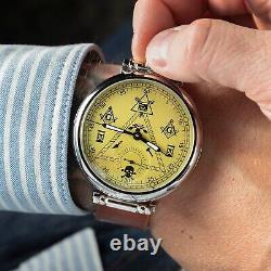 Vintage Molniya Watch Masonic Mechanical Soviet Russian USSR Molnija Men Leather