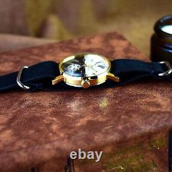 Vintage Soviet watch Pobeda with Leather Strap Man Day Night Dial Military watch