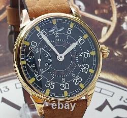 Vintage Watch USSR Marriage 3602 OPEN FACE Gold Case Wristwatch 18 Jewels PILOT