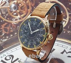 Vintage Watch USSR Marriage 3602 OPEN FACE Gold Case Wristwatch 18 Jewels PILOT
