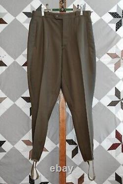 Vtg 60s Soviet Air Force Khaki Green Pilot Breeches with Azure Piping, Cinches W29