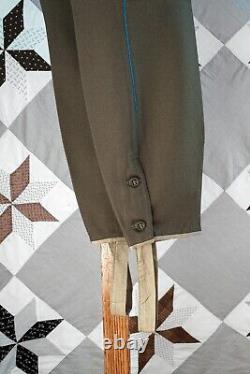 Vtg 60s Soviet Air Force Khaki Green Pilot Breeches with Azure Piping, Cinches W29