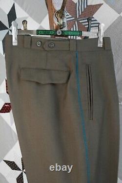 Vtg 60s Soviet Air Force Khaki Green Pilot Breeches with Azure Piping, Cinches W29